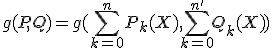 g(P,Q)=g(\Bigsum_{k=0}^n P_k(X),\Bigsum_{k=0}^{n'} Q_k(X))